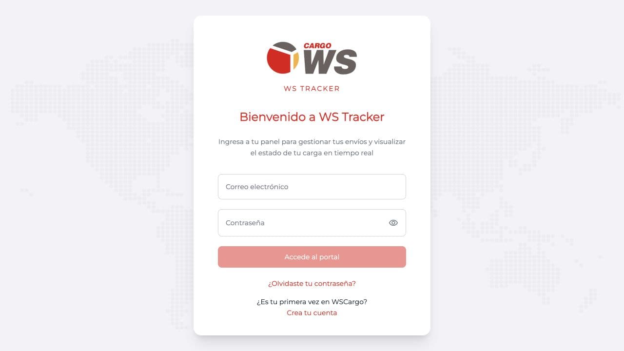Pantalla de acceso de WS Tracker