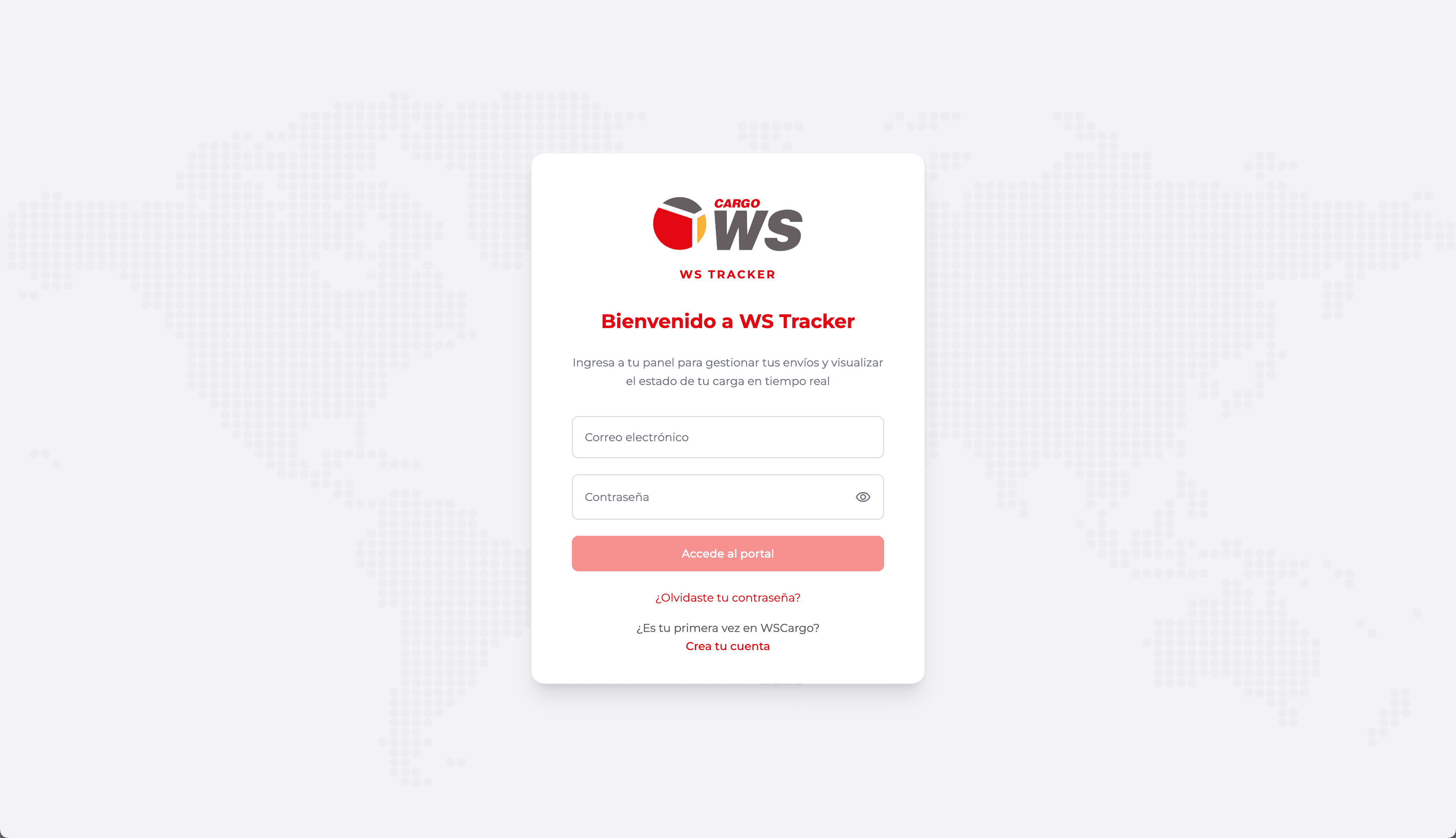 Pantalla de acceso de WS Tracker